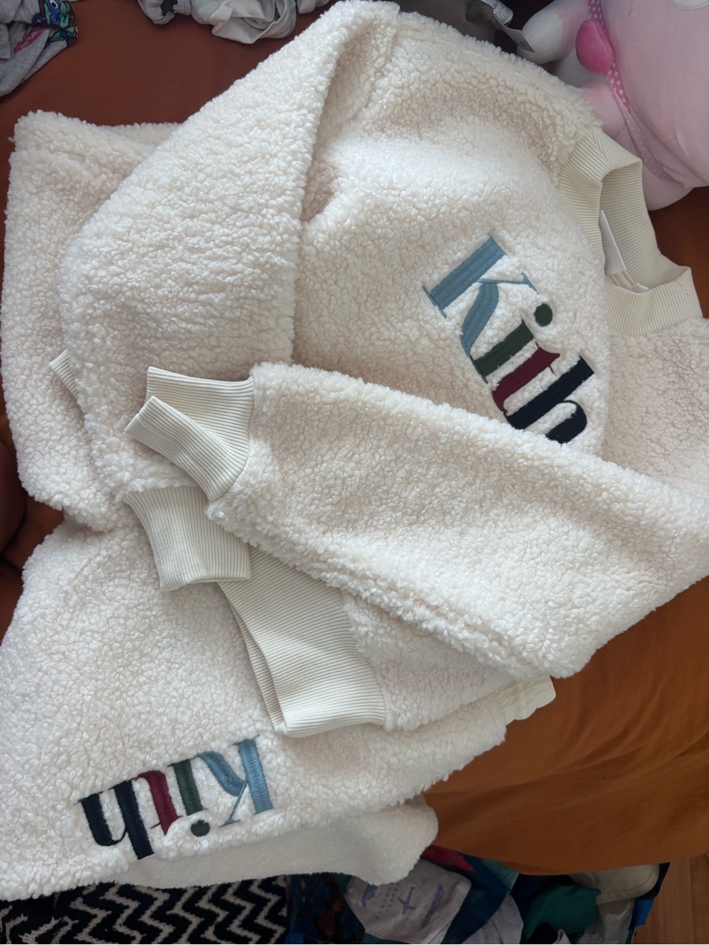 Kith Cream Sherpa Set with Multicolor Logo